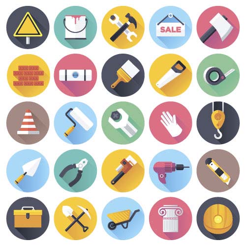 Tool flat icons set 02