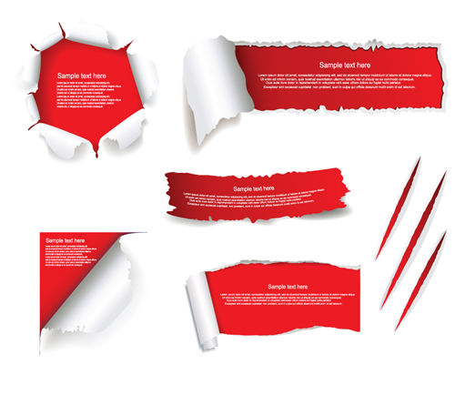 Set of Torn paper banner vector 03