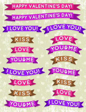 Valentine ribbon banner design vector 01