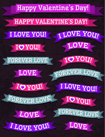 Valentine ribbon banner design vector 02