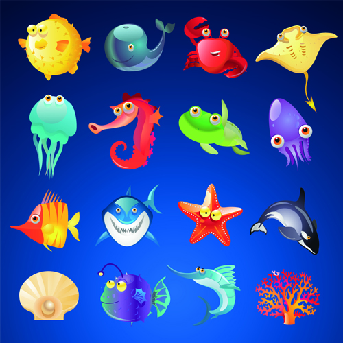 Various realistic marine animal 
