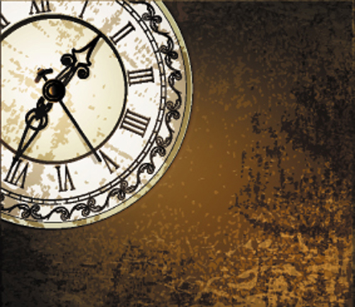 Vintage clock grunge background vector 01