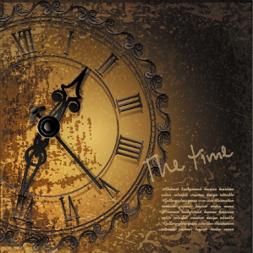 Vintage clock grunge background vector 02