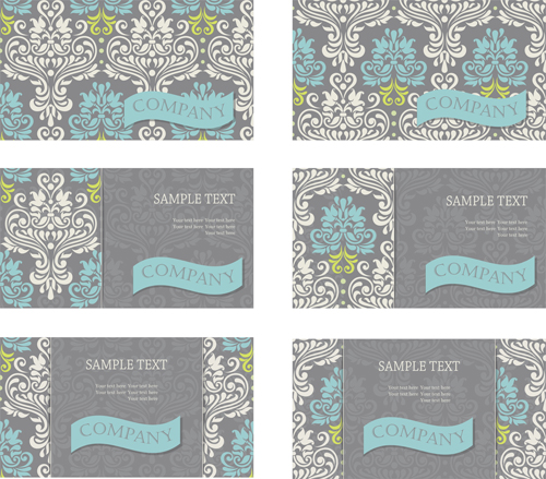 Vintage floral pattern business cards vector