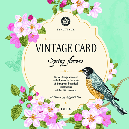 vintage vector graphics vector graphic flower card vector card bird 