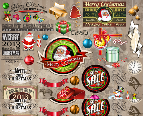 Vivid Christmas decor elements vector graphics 01