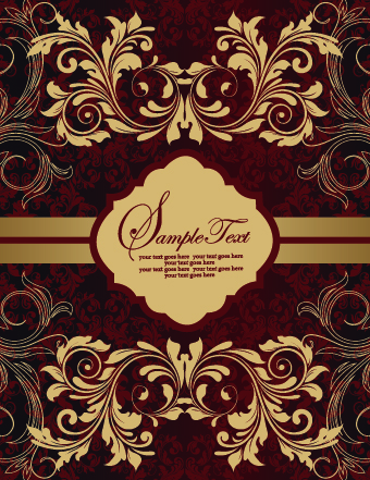 Retro style floral ornament invitation card vector 05