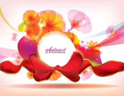 Shiny floral with red ribbon background vector Shiny floral with red ribbon background vector