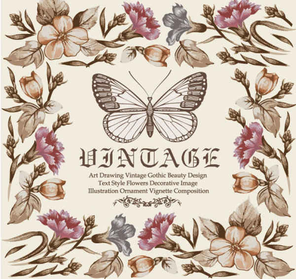 Elements of Butterfly & Flower vector 02