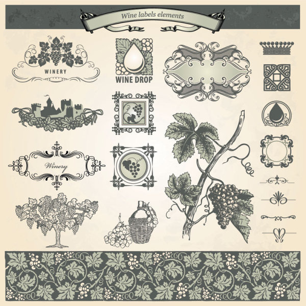 Vintage Pattern labels vector set 05