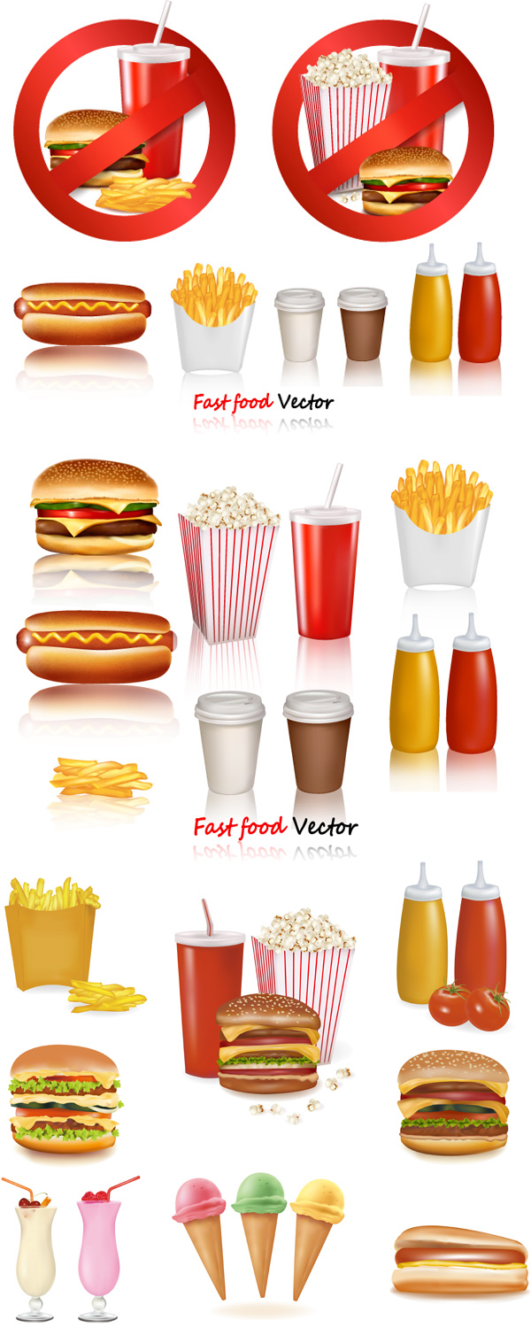 Western fast food tomato sauce sandwiches popcorn ice cream hamburgers french fries EPS vector material to download coffee 