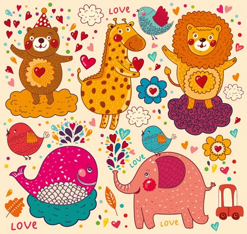 Different hand draw animals design vector set 02