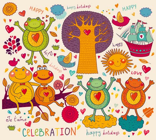 Different hand draw animals design vector set 03