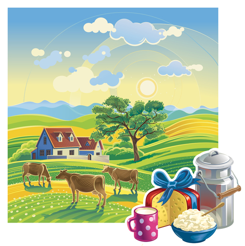 Beautiful farm scenery vectors material 01