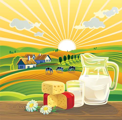 Beautiful farm scenery vectors material 02