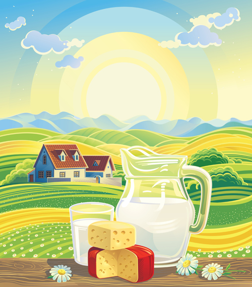 Beautiful farm scenery vectors material 03