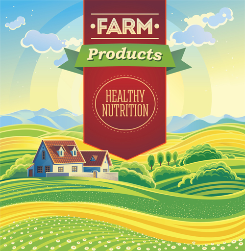 Beautiful farm scenery vectors material 04
