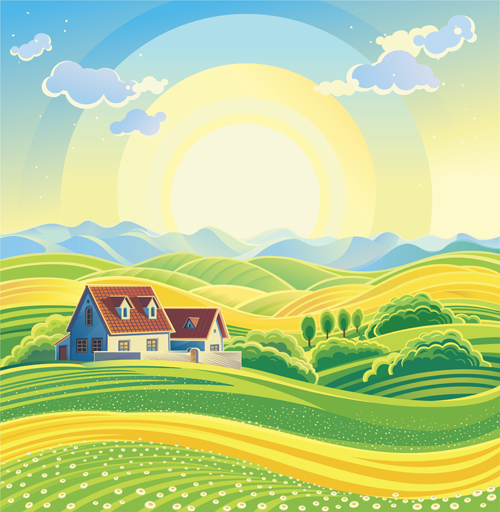 Beautiful farm scenery vectors material 05