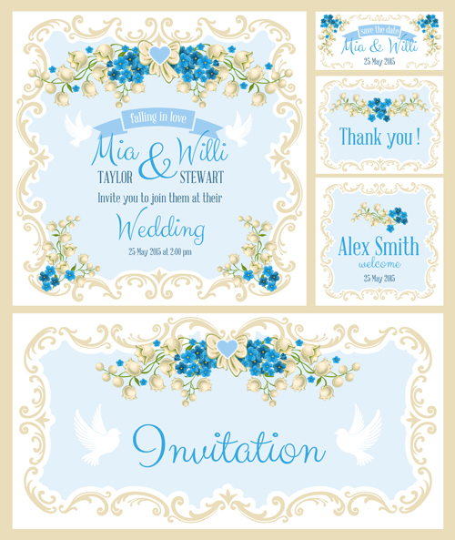 Beautiful flower wedding cards vecors 01