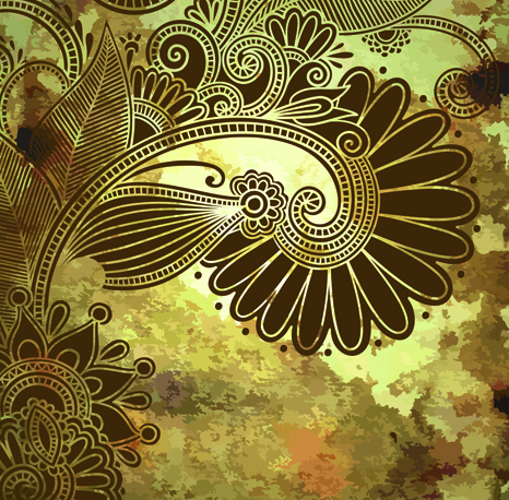 Floral patterns with grunge backgrounds vector 03