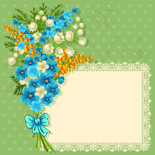 lace flower card vector blue 