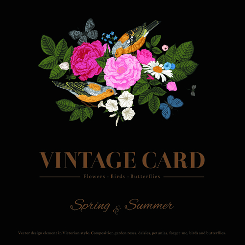 vintage flower card vector card butterflies 