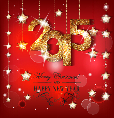 Golden 2015 and shiny red new year background