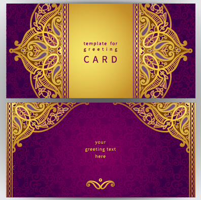 Golden floral pattern greeting cards vector 05