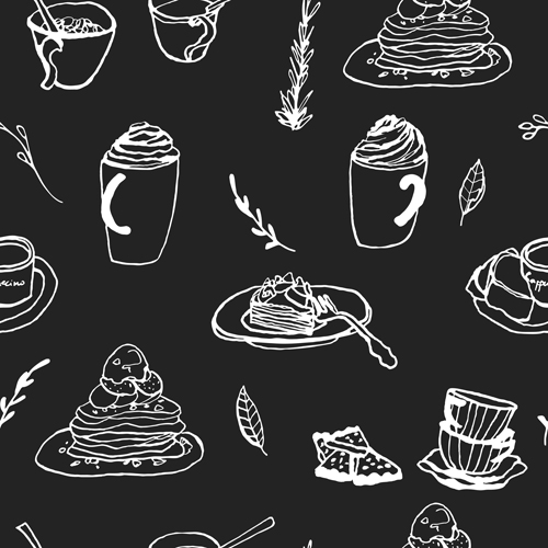 and cake seamless pattern vector 01 Hand drawn coffee and cake seamless pattern vector 01