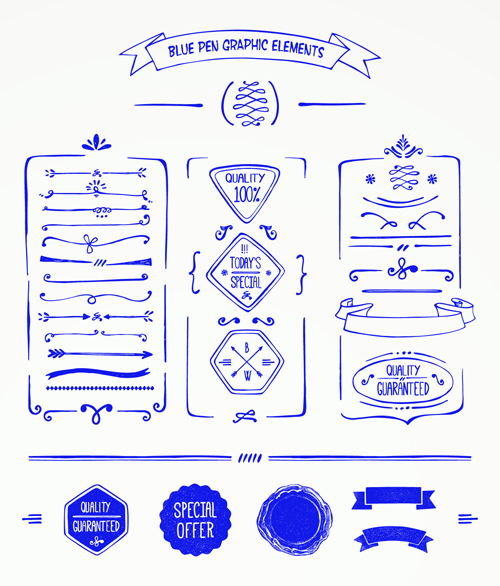 d drawn menu blue design elements 02 Hand drawn menu blue design elements 02