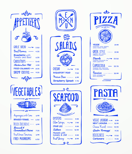 Hand drawn menu blue design elements 03