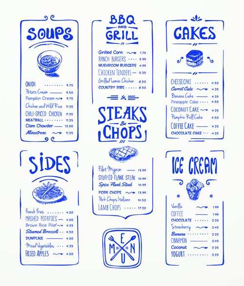 d drawn menu blue design elements 04 Hand drawn menu blue design elements 04