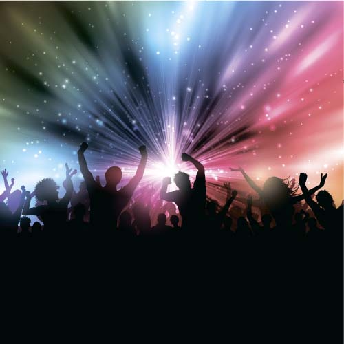 silhouettes people party music background 