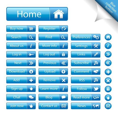 Shiny blue web buttons vectors pack