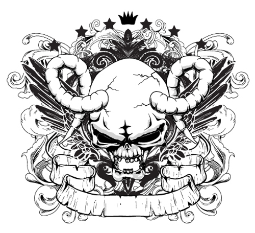 Elements of Sticker on the shirt skull vector 05