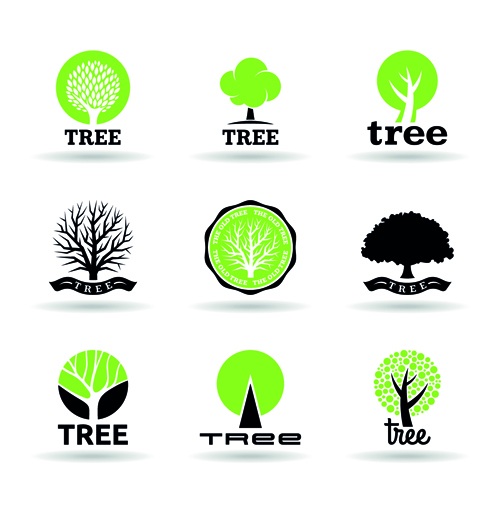 r trees logos creative design set 02 Vector trees logos creative design set 02