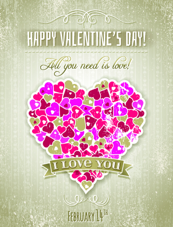 Vintage Valentine heart shaped vector background 02