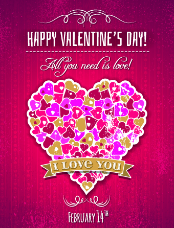 Vintage Valentine heart shaped vector background 03