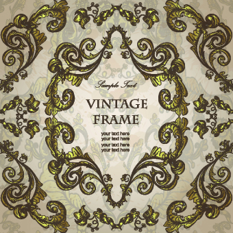 Gold floral ornament frame vector 02
