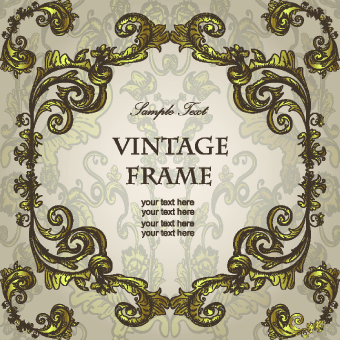 Gold floral ornament frame vector 03