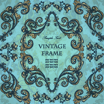 Gold floral ornament frame vector 04