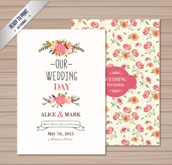Vintage rose wedding card vector material