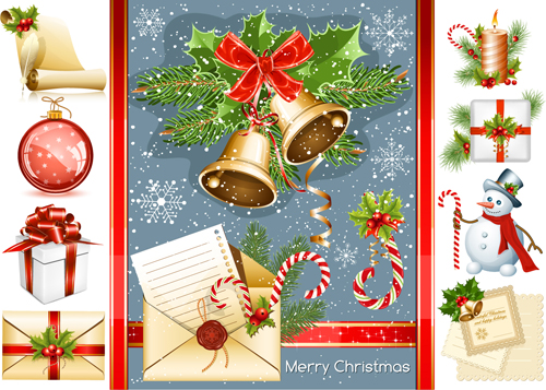 Vivid Christmas decor elements vector graphics 03