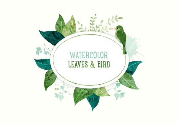watercolor leaves bird background 
