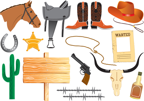 Set of Wild West elements vector 02