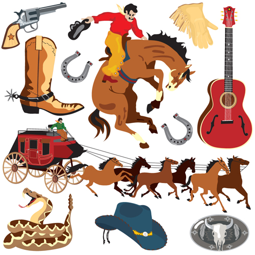 Set of Wild West elements vector 03