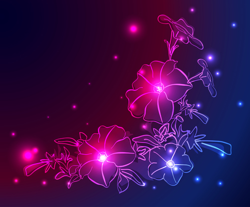 Set of Neon with flowers vector graphic 01