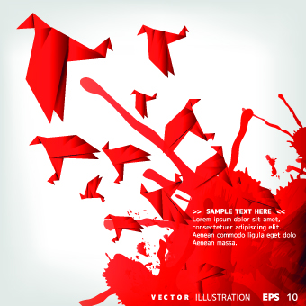 Color origami birds background illustration 04