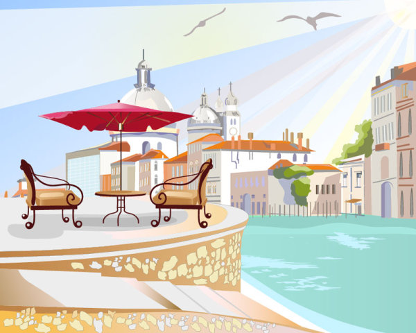 Set of street cafe vector 03