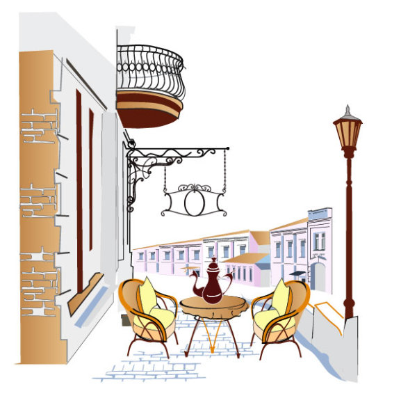 Set of street cafe vector 04